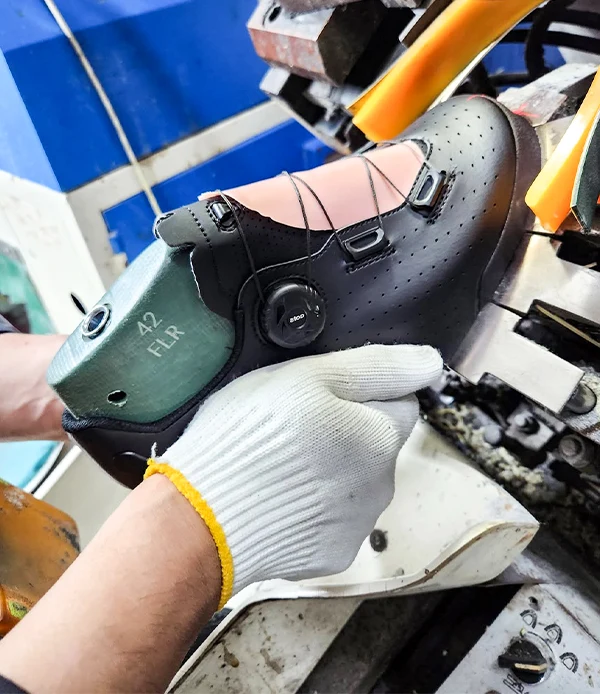 FLR cycling shoe construction in the workshop