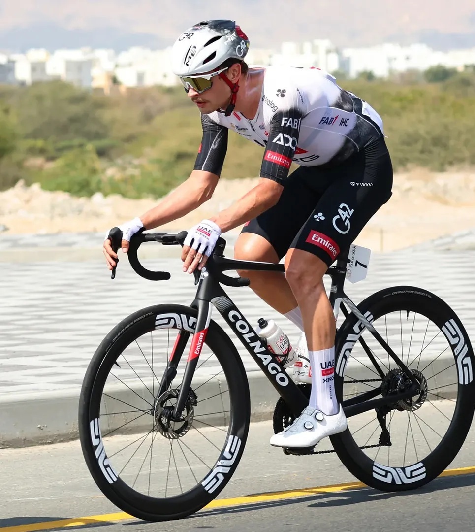 Jay Vine riding in FLR shoes at the Tour of Oman